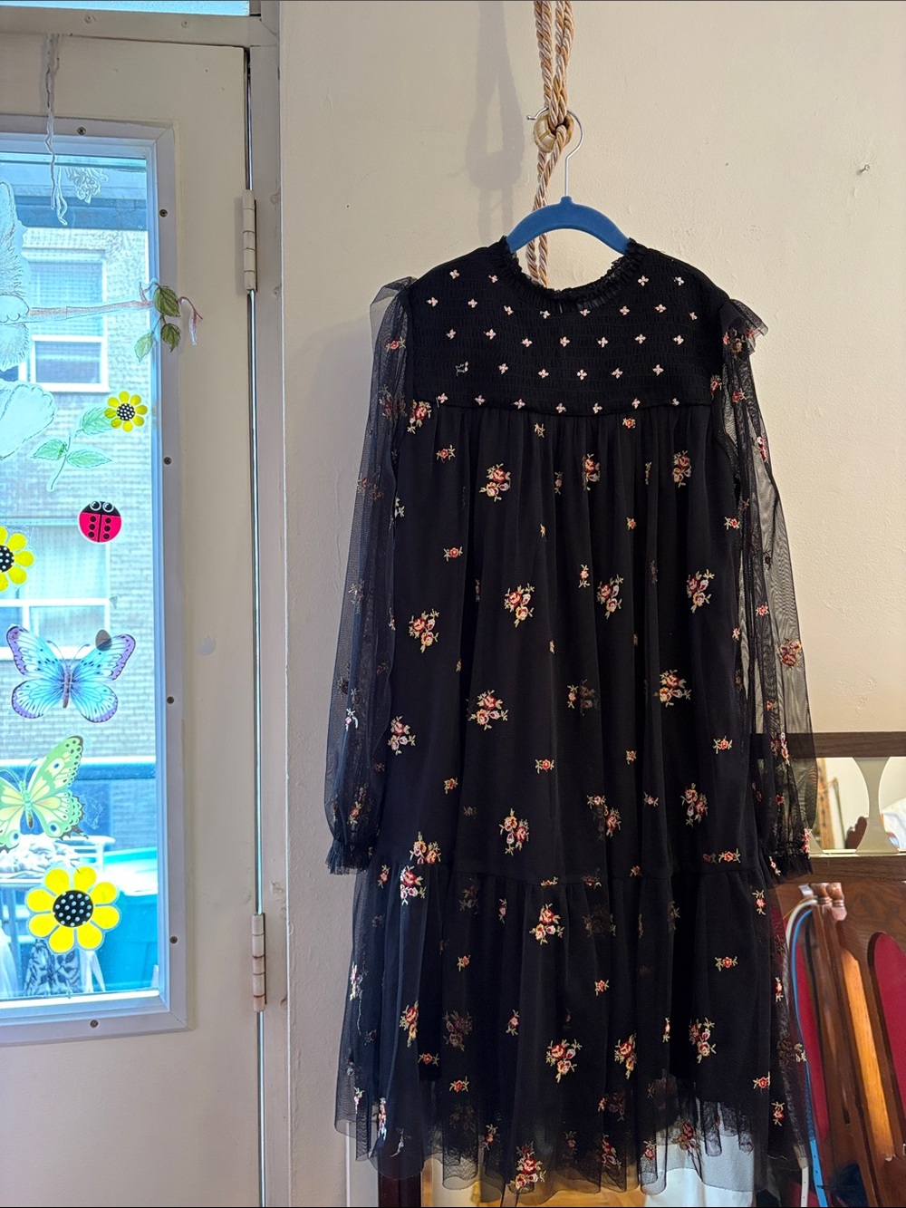 Zara Black Dress with Pink Floral Embroidery